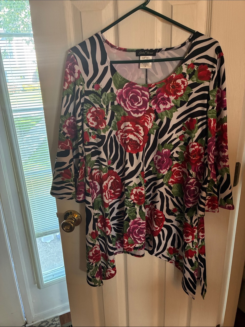 Link Floral & Zebra Scoop Neck Tunic in Red, Pink, Black & White